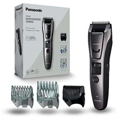 Imagen de Panasonic ER GB80 H503 Trimmer de Barba, Cabello y Cuerpo para Hombres, Afeitadora Portátil, 39 Configuraciones Longitud, 3 Accesorios, Detallado, Operación Inalámbrica con Cable, Plateada Oscura