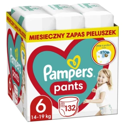 Imagen de Pampers Pants pañales, talla 6 (14 19 kg), paquete de 132 bolsillo parada y protección a prueba fugas en la parte trasera