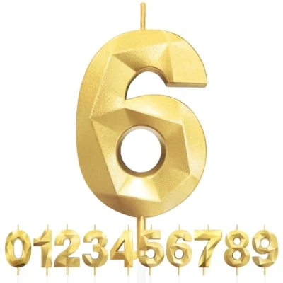 Imagen de Velas de 6 Cumpleaños Dorado, 3D Número 6, Vela para Pasteles, Feliz Cumpleaños,Velas Decoraciones Cumpleaños, Fiestas, Bodas, Aniversarios