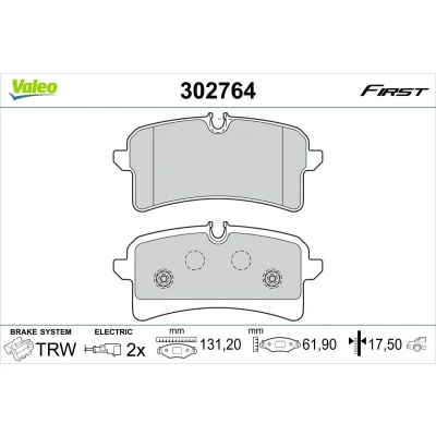 Imagen de VALEO 302764 Juego de pastillas freno Eje trasero con contacto avisador desgaste Chapa antichirridos AUDI: A6 C7 Avant, A7 Sportback