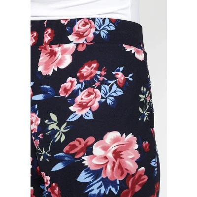 Imagen de Pantalón largo holgado con Cintura engomada elástica y Estampado floral de Color Navy para Mujer
