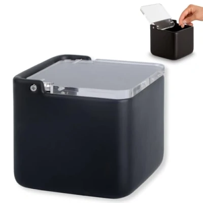 Imagen de Kook Time salero de cocina con tapa acrílico transparente basculante negro moderno base cerámica para usar como y azucarero o especieros, 11.2 x cm