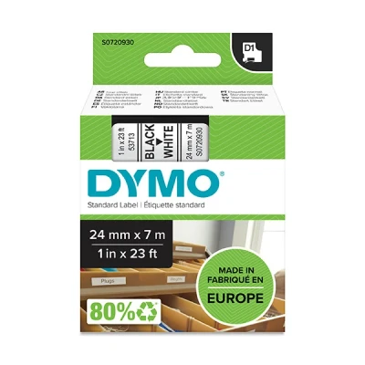Imagen de DYMO D1 etiquetas auténticas, impresión negra sobre fondo blanco, 24 mm נ7 m, autoadhesivas para etiquetadoras LabelManager