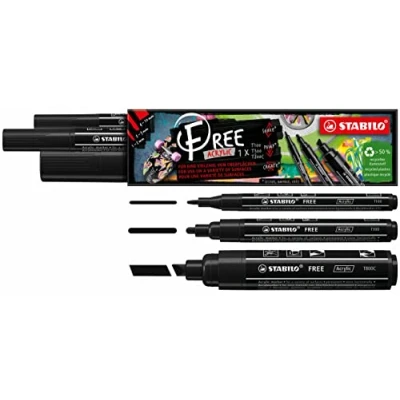 Imagen de Marcador acrílico STABILO FREE Acrylic Estuche con 3 unidades (T100, T300 y T800) color negro
