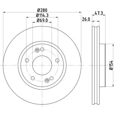 Imagen de HELLA PRO 8DD 355 120 141 Disco de freno 280 26 05/07 114,3 ventilación interna revestido sin perno sujeción rueda, buje rueda