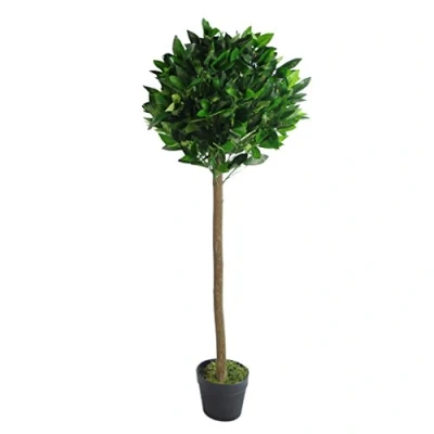 Imagen de Árbol de Laurel Artificial con Forma Hoja en Maceta plástico Negro, Verde, 120 cm