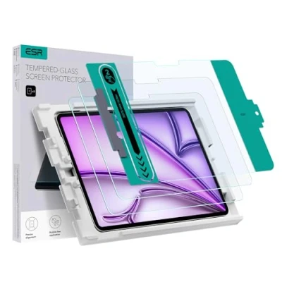 Imagen de ESR 2 Unidades Protector Pantalla Compatible iPad Air 13 Pulgadas 2024, Cristal Templado con Bandeja Instalación Fácil, Resistente Arañazos, Transparencia HD