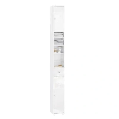 Imagen de SoBuy Mueble Columna de baño Armario para Alto Estanterías con 5 Estantes Abiertos 2 Puertas y 1 Cajón Blanco 20 x 180 cm BZR167 GW ES
