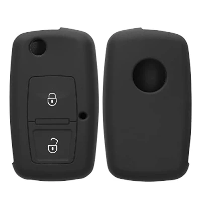 Imagen de kwmobile Funda Compatible con VW Skoda Seat Llave de Coche Plegable 2 Botones Carcasa Protectora Silicona para Case en Negro