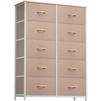 Imagen de YITAHOME Cajonera de Tela,Cómoda Tela,Unidad Almacenamiento Tela,con 10 cajones Extraíbles,con Parte Superior Mader,Cómoda para Sala Estar,Dormitorio, Khaki