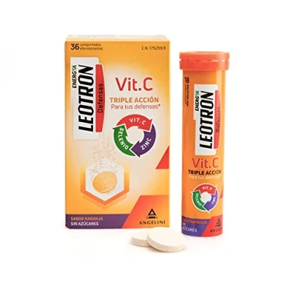 Imagen de LEOTRON Vitamina C Complemento Alimenticio con C, Zinc y Selenio. 36 Comprimidos Efervescentes. Sabor Naranja.