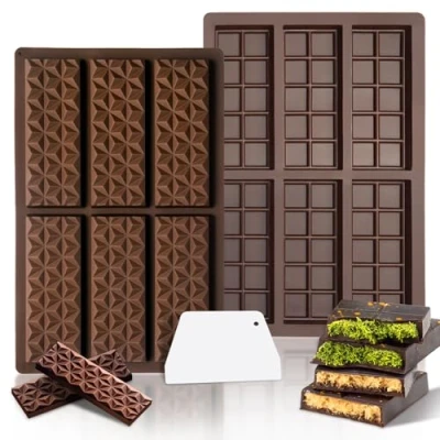 Imagen de HUMTEOXI Molde de Silicona Para Chocolate, 2 Piezas 6 Cavidades Tableta Chocolate,Molde Chocolate Dubai, Hacer Dulces