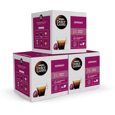Imagen de NESCAFÉ Dolce Gusto Espresso, 48 cápsulas, Intensidad 5, Café corto con notas frutales (3 pack x 16)