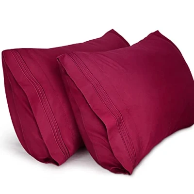Imagen de Lirex 2 Pack Fundas de Almohada 1800 Hilos, Microfibra Suave Cepillada, Transpirables sin Arrugas y Lavables a Máquina (50x80 cm, Vino Rojo)