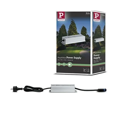 Imagen de Paulmann 98849 Fuente de alimentación exterior Plug &amp; Shine IP44 230/24 V CC 75 W Transformador luminarias exteriores, Plateado, 18.6 x 6.4 4 cm