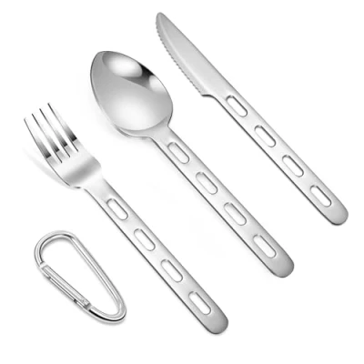Imagen de Juego de Cubiertos Viaje Acero Inoxidable Utensilios Acampar Set para 1 Persona Vajilla Tenedor Cuchara Cuchillo Camping