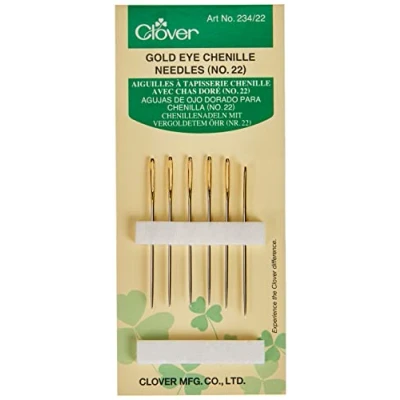 Imagen de clover Gold Eye Chenille Needles Size 22 6/Pkg Agujas Unidades, Acero aleado, Dorado, Plateado, No.22