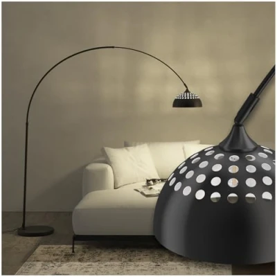 Imagen de TecTake® Lámpara de Pie Regulable en Altura, Diseño Retro Años 70, Lampara Lectura con Pantalla Giratoria, Base Sólida Protector Suelo, Ideal como Decoración Salon Negro
