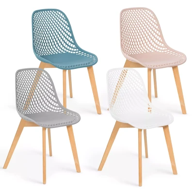 Imagen de IDMarket Mandy Juego de 4 sillas cena color surtido pastel rosa, blanco, gris claro y azul