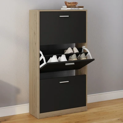 Imagen de IDMarket KLARK Mueble para zapatos de imitación haya con 3 puertas negras