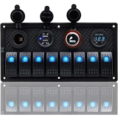 Imagen de Geloo Panel de Interruptores Basculantes 8 Pandillas, 4 en 1 Multifunción Impermeable Palanca para Coche, Barco, Camión, Caravana, Vehículos (Blue)