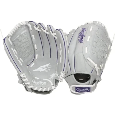 Imagen de Rawlings Sure Catch Youth Softball Glove Sizes 10&quot; 12.5&quot; Multiple Styles Guante de sóftbol, Niñas, Gris/Morado, 12&quot; Ages 8 10