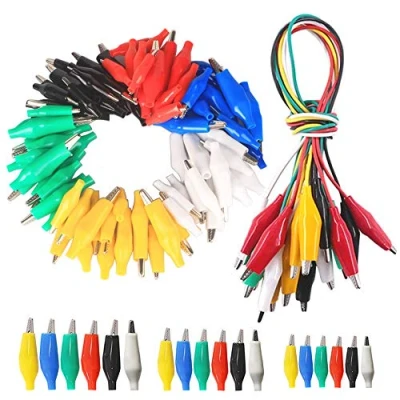 Imagen de GTIWUNG 90Pcs 28/35/45mm Crocodile Clip, Pinzas de Clip Cocodrilo con la cubierta aislamiento protectora + 10Pcs Cable Puente Doble Final 35cm