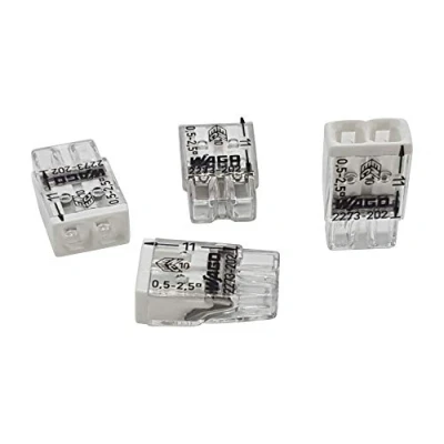 Imagen de 50 unidades Wago 2273 202 COMPACT borne para caja de conexiones Ø 0,5 2,5 mm², 2 polos, transparente/blanco