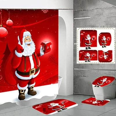 Imagen de Greatideal Cortina Ducha, Muñeco Nieve Naviño Ducha 4 Piezas con Alfombra Antideslizante Baño Cubierta Inodoro, para Felpudo Decorado Navidad