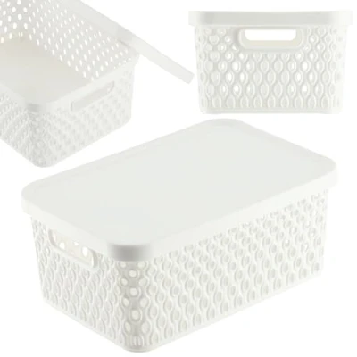 Imagen de KADAX cesta de almacenamiento, con tapa, caja almacenamiento plástico, moderna orificios ventilación (4,5 L, blanco)