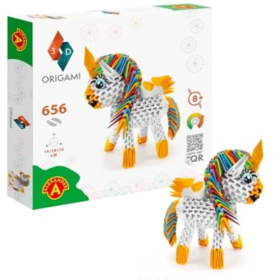 Imagen de Alexander origami 3D Unicornio de 501832 Figura papel con componentes patentados e instrucciones construcción comprensibles, 656 piezas, 14 x 18 16 cm, a partir 8 años