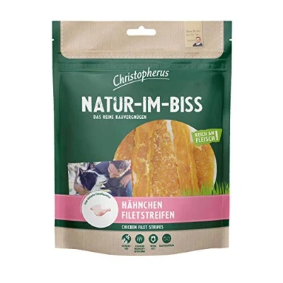 Imagen de Christopherus Palillos masticables para Perros, Tiras de Filete Pollo, Secado al Aire Caliente, mordedura Natural 70 g