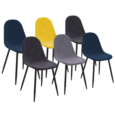 Imagen de Lot de 6 chaises en velours mix color bleu x2, jaune, gris clair et foncé x2