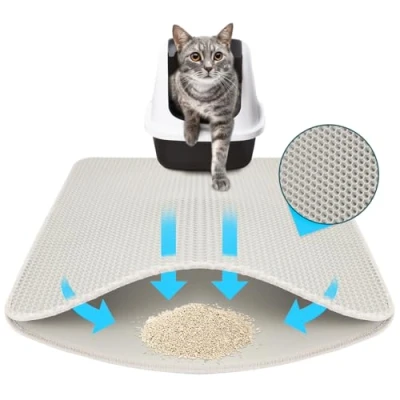 Imagen de KARAT Alfombrilla para arena gatos, color gris, 76 x 61 cm, base impermeable protege el suelo de la gatos