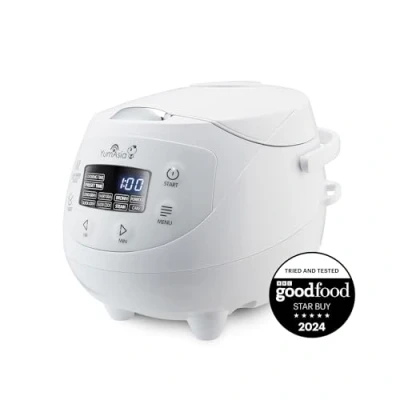 Imagen de Yum Asia Panda Mini arrocera con cuenco de cerámica Ninja y lógica difusa avanzada (3,5 tazas, 0,63 litros) 4 funciones arroz, multicocina 220 240V (Arctic White)
