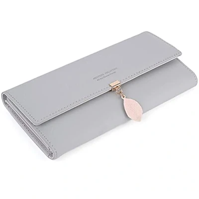 Imagen de ANYWN Monedero grande para mujer, gran capacidad, Elegante cartera con ranuras tarjetas y bolsillo monedas sueltas, gris, Long,