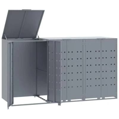 Imagen de vidaXL cobertizo de 3 contenedores Basura Acero Gris 207x79x117 cm, Cubos para Exterior, caseta Basura, Reciclaje