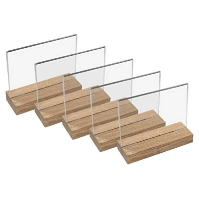 Imagen de HMF 46943 Soporte de Sobremesa Acrílico con Base Madera 5 Piezas DIN A5 Apaisado Transparente