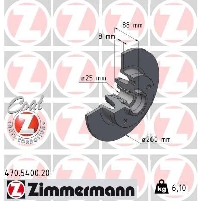 Imagen de ZIMMERMANN Disco de freno RENAULT: MEGANE 3, 3 Coupe, Fluence 260mm 8mm 5/5 5Taladro(s) 114mm macizo revestido 470.5400.20 Discos