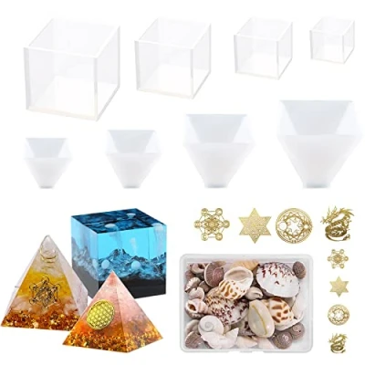 Imagen de Yayatty 17 Pz Moldes de Silicona Resina, 4 para Resina Epoxi Piramidal, Cubo y Relleno Molde Decoración Mesa el Hogar