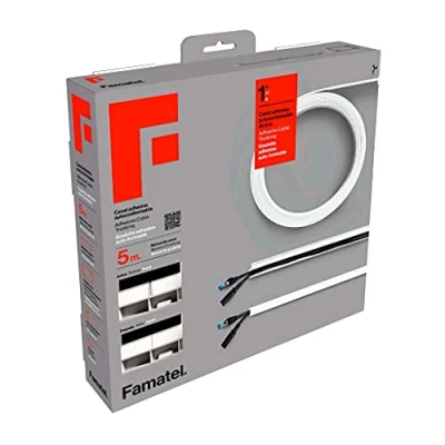 Imagen de FAMATEL Canaleta Cables Adhesiva 5 Metros 10 x 16 mm Novedad Formato Enrollable Rectangular Fácil Montaje con Autoadhesivo para cableado Blanco