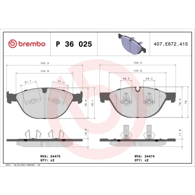 Imagen de BREMBO P 36 025 Juego de pastillas freno preparado para indicador desgaste con clip émbolo sin accesorios JAGUAR: XF Berlina, XJ Berlina