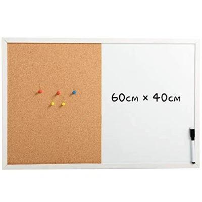 Imagen de DOEWORKS Pizarra Blanca Mixta Magnética y Corcho, Combinada Doble Uso, Tablero de Anuncios Magnético con Marco Madera Blanca, 60 * 40cm