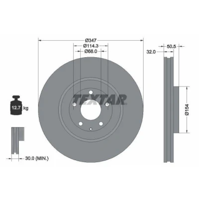 Imagen de TEXTAR 92348903 Disco de freno 347 32 05/06 114,3 ventilación interna revestido sin cojinete rueda, perno sujeción buje rueda