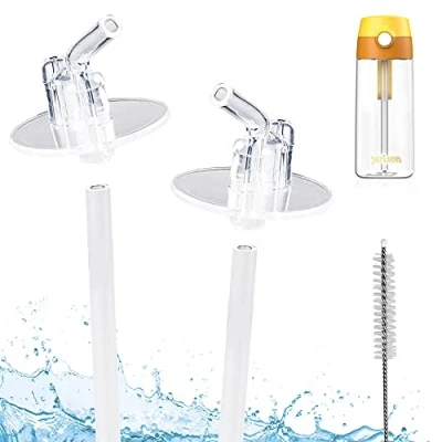 Imagen de Jarlson Pajitas de Recambio repuestos, para botella agua plástico 500 ml, 2 boquillas Silicona y Extensiones Paja, Incluye Cepillo Sin BPA…