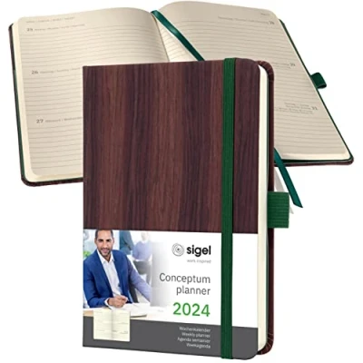 Imagen de SIGEL C2477 Conceptum Agenda semanal 2024, aprox. A6, braun, tapa dura, dos páginas = una semana, 176