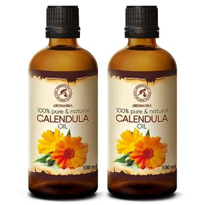 Imagen de Aceite de Caléndula 200ml Calendula Officinalis 100% Puro y Natural 2x100ml Base Cuidado Intensivo para el Rostro Cabello la Piel Todo Cuerpo