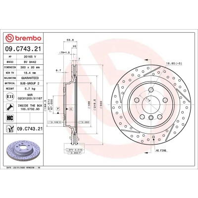 Imagen de BREMBO 09.C743.21 Disco de freno 300 20 5 ventilación interna, ranurado/perforado revestido altamente carbonizado con tornillos MINI: Countryman