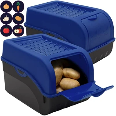 Imagen de ARTECSIS Caja para Guardar Patatas con Tapa Juego de 2, Azul aprox. 4kg Patatas, Cebollas, Verduras, Frutas