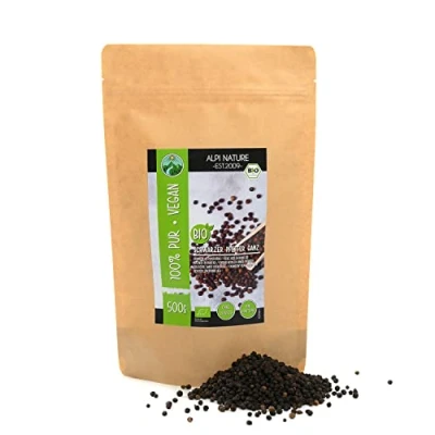 Imagen de pimienta negra orgánica entera (500g), granos de 100%, cultivo biológico controlado, sin gluten, lactosa, testada en laboratorio